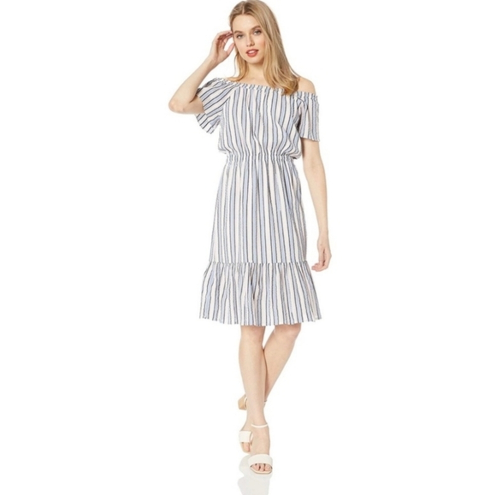 J. Crew Mercantile Off TheShoulder Striped Peasant Dress Size XS NWT - Picture 2 of 16